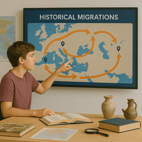 AI tools for teachers in Humanities – Student mapping historical events on touchscreen