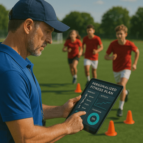 AI tools for teachers in Physical Education – Coach reviewing AI-generated fitness plan